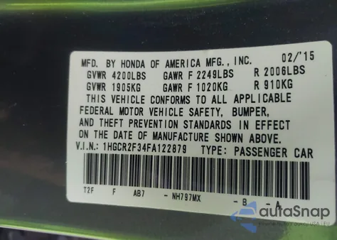 2015 Honda Accord Lx z USA, uszkodzony, nr VIN 1HGCR2F34FA122879